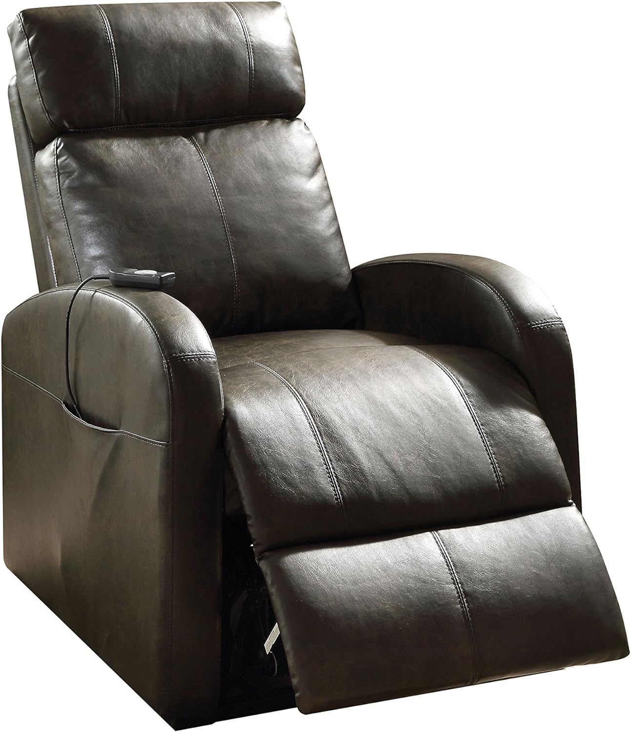 Acme Ricardo Faux Leather Tufted Upholstered Recliner with Power Lift in Brown