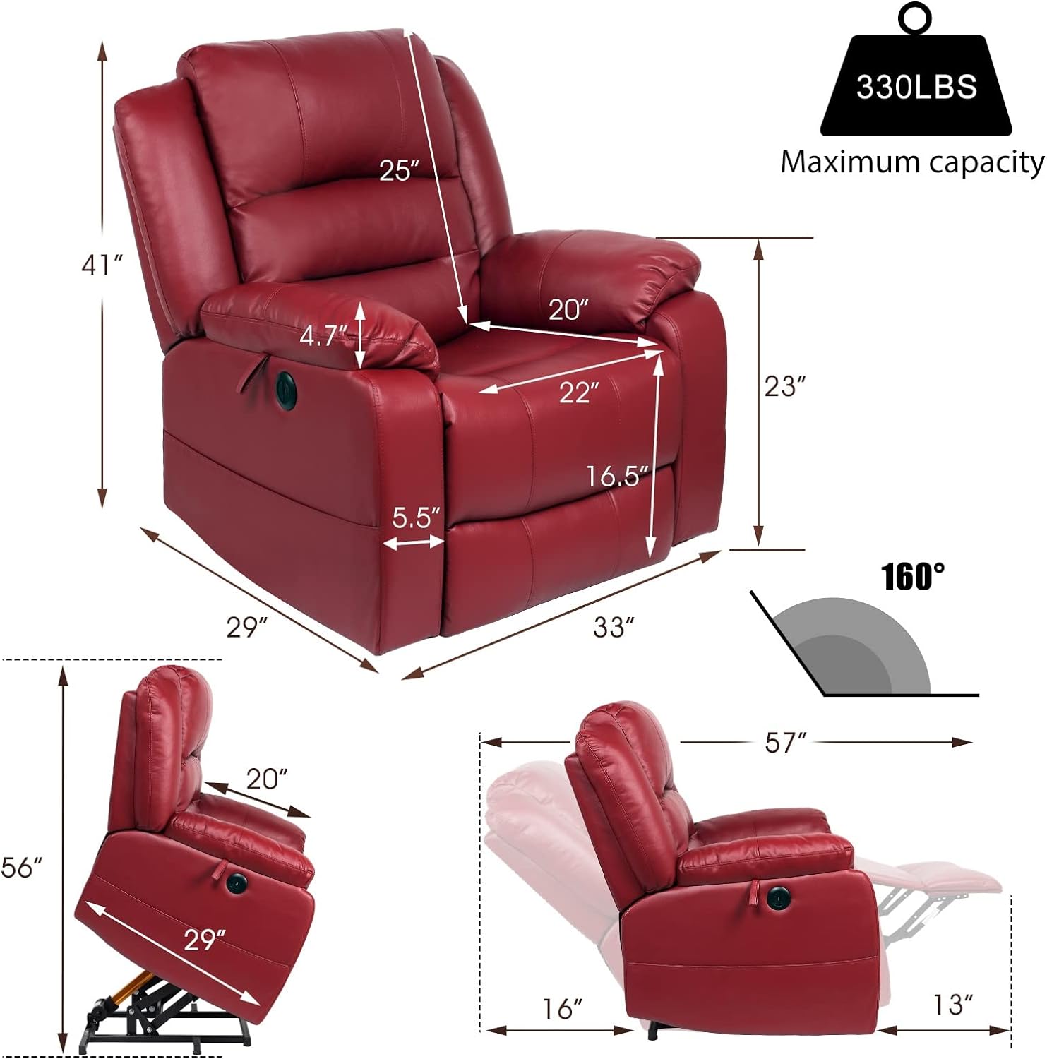 LIUJUN Sofa Chair Power Lift Recliner Chair for Elderly Faux Leather Electric Chairs with Remote Control Heat Massage Armchair Sofa