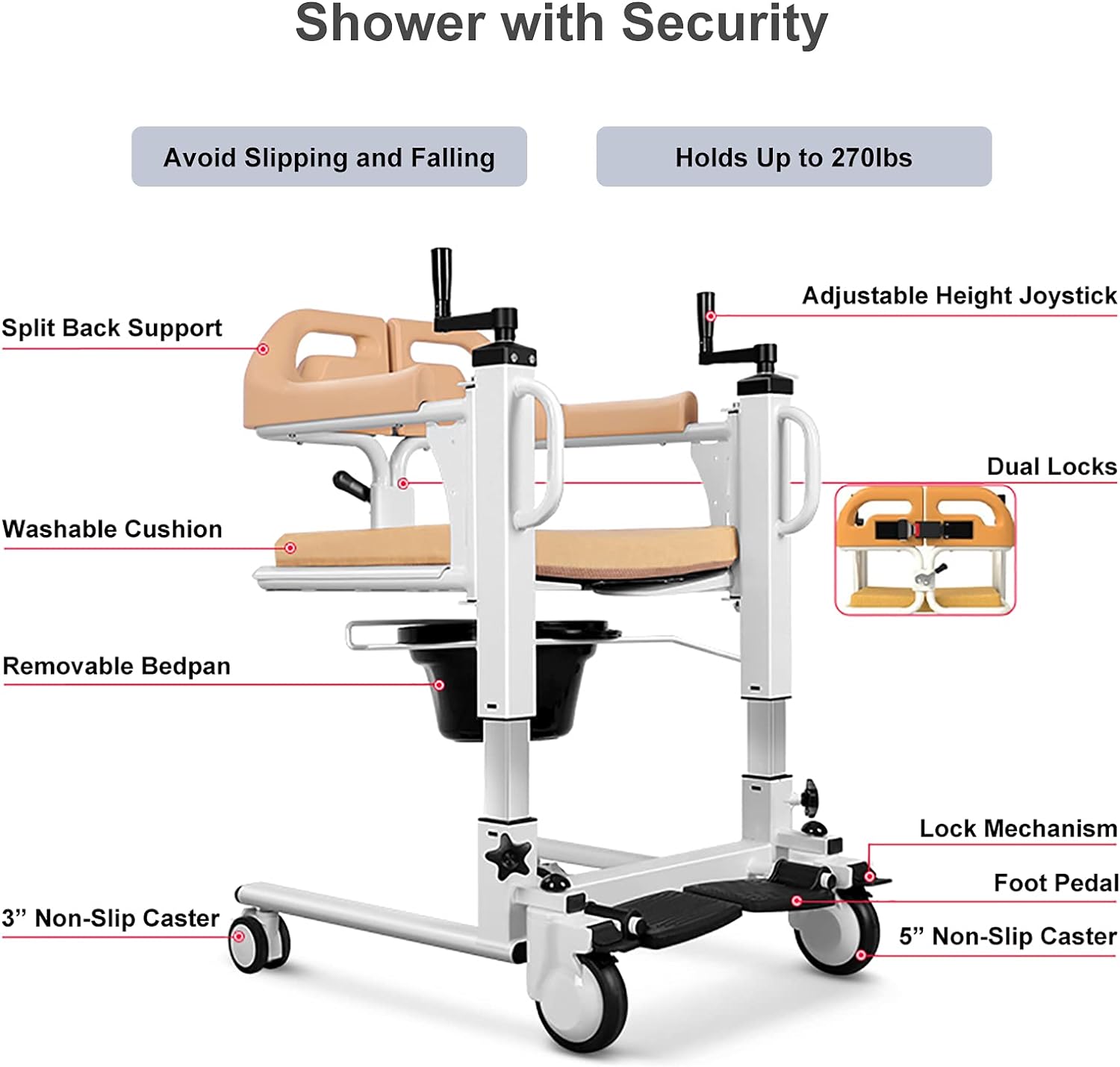 Patient Lift Transfer Chair for Home, 4 in 1 Portable Transfer Chair for Adults, Elderly, or Senior Living, Bed to Toilet Transfer Wheelchair, Easy Use - Ships from USA - Weight Capacity 290 lb