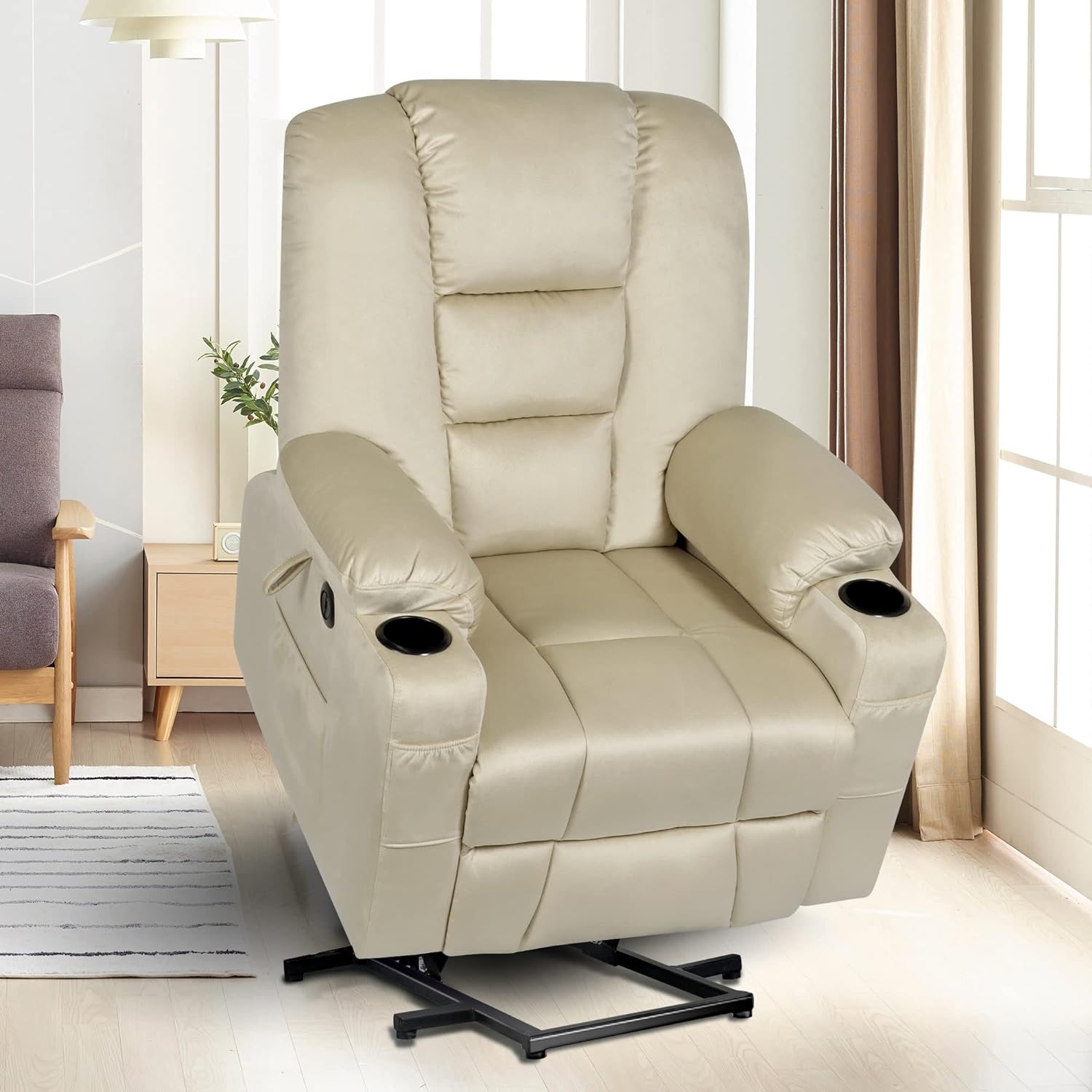 Sofas Electric Power Lift Recliner Chair for Elderly Living Room Sofa with Massage and Heat Reclining with Remote Control (Color : Black, Size : L)