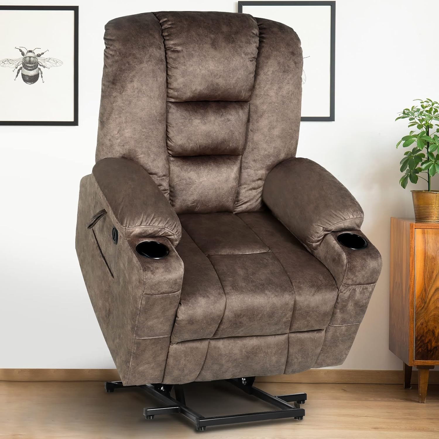 Sofas Electric Power Lift Recliner Chair for Elderly Living Room Sofa with Massage and Heat Reclining with Remote Control (Color : Black, Size : L)